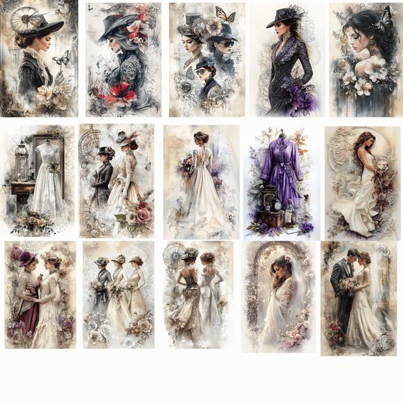 PRINTED 24 Bridal Fashion For Card Toppers Scrapbook Junk Journal Crafts 24 Pcs - Picture 2 of 4